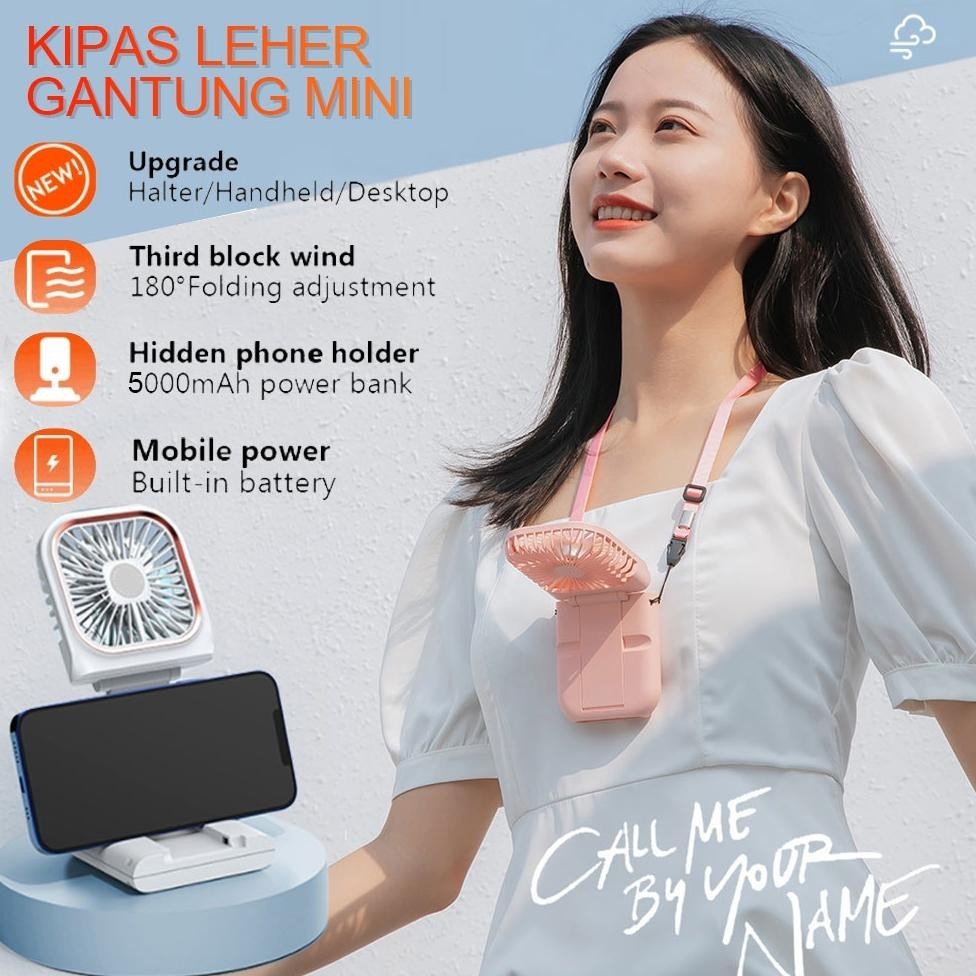 5000MAH KIPAS ANGIN PORTABLE MINI POWERBANK PENYANGGA PONSEL KIPAS LIPAT LISTRIK ORIGINAL KIPAS PORT