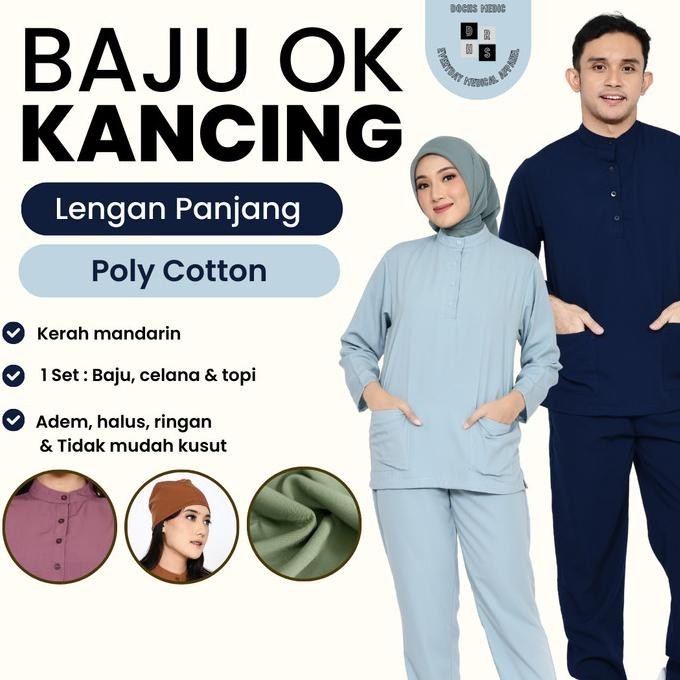 Baju OK KANCING / Baju Jaga / Scrub Medis Lengan Panjang DOCHS MEDIC