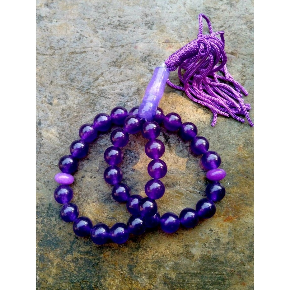 Tasbih Batu Asli Kecubung Ungu Ametis Berserat 33 Butir