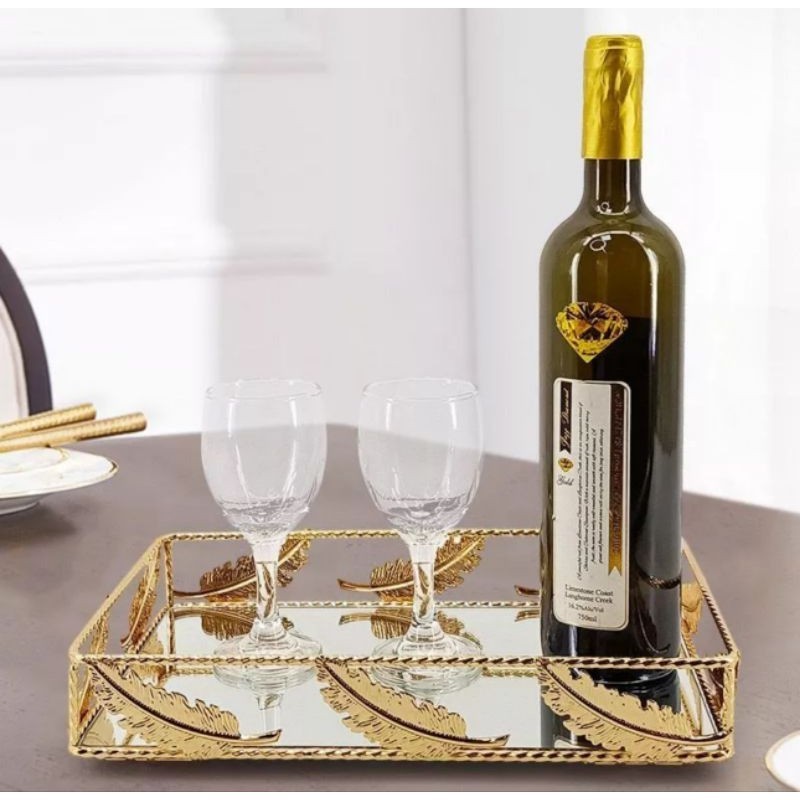 Nampan Kaca Kombinasi Ukir Daun Gold Emas Nampan Kaca Gold Nampan Gold Nampan Emas Persegi Baki Emas