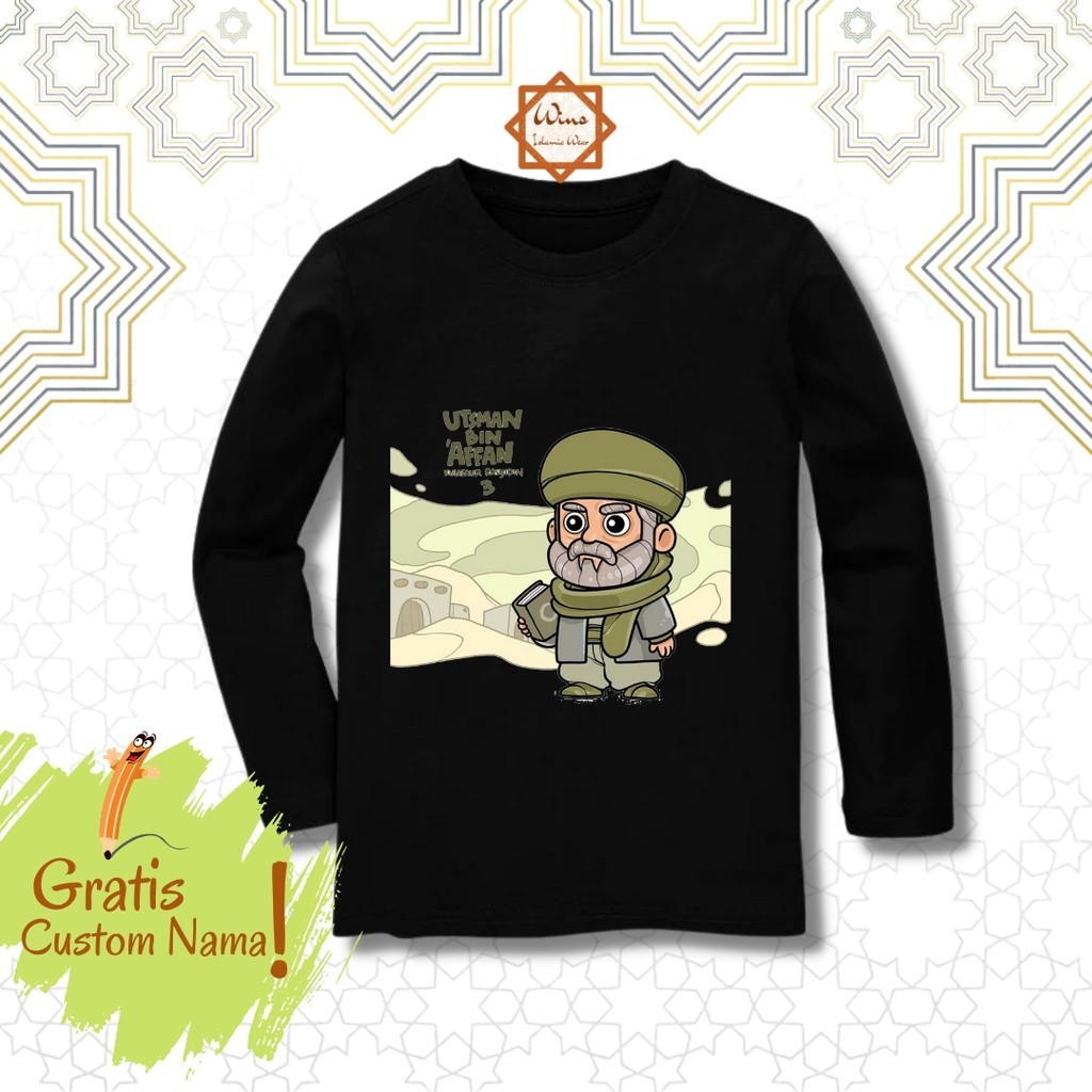 Baju Kaos Anak Islamik Utsman Bin Affan / Baju Kaos Koko anak dan Dewasa