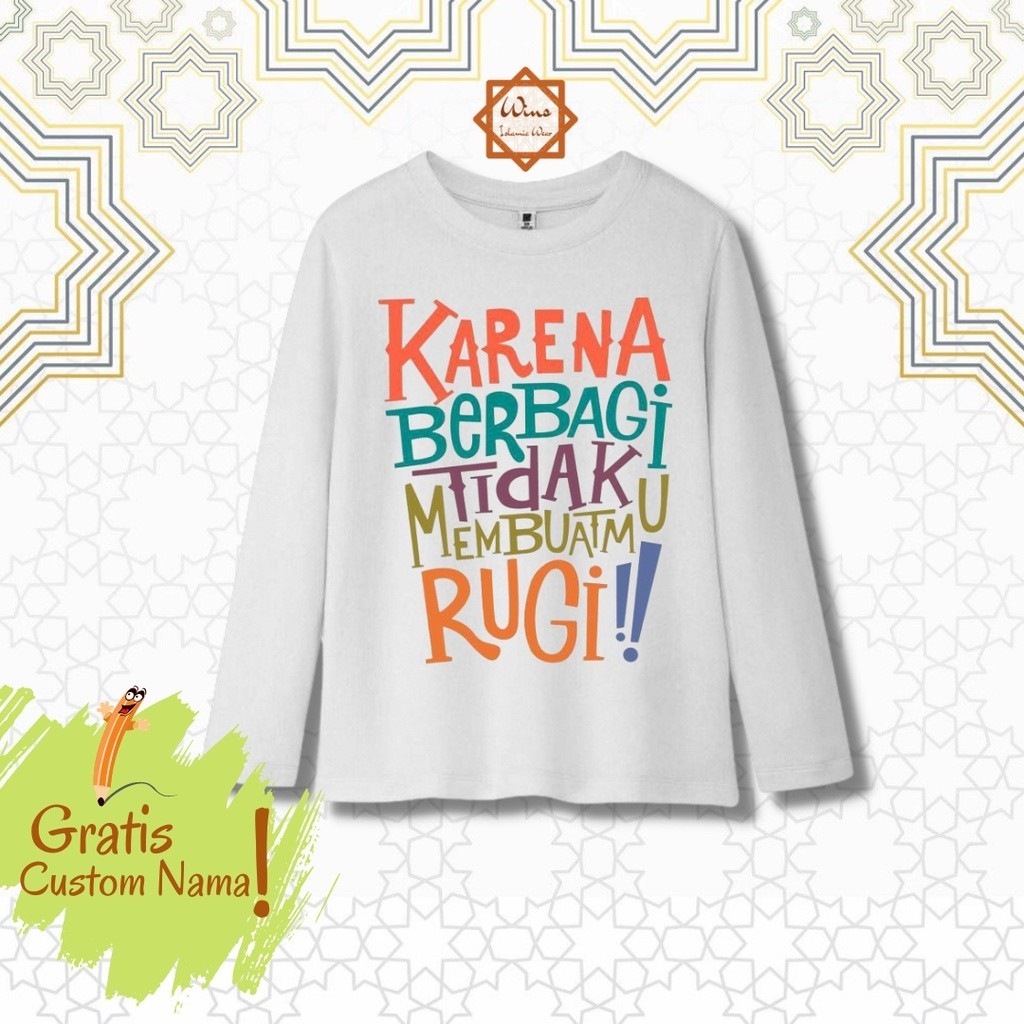Baju kaos Anak Tangan Panjang / Kaos Anak Kata-kata Bijak / Kaos Koko Anak