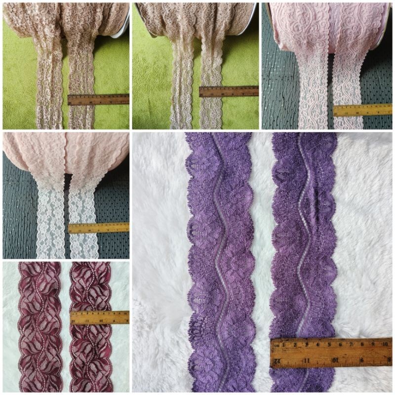 Renda stretch lebar 8cm,6cm,5cm, renda strech, renda elastis, renda karet (harga per 90cm)