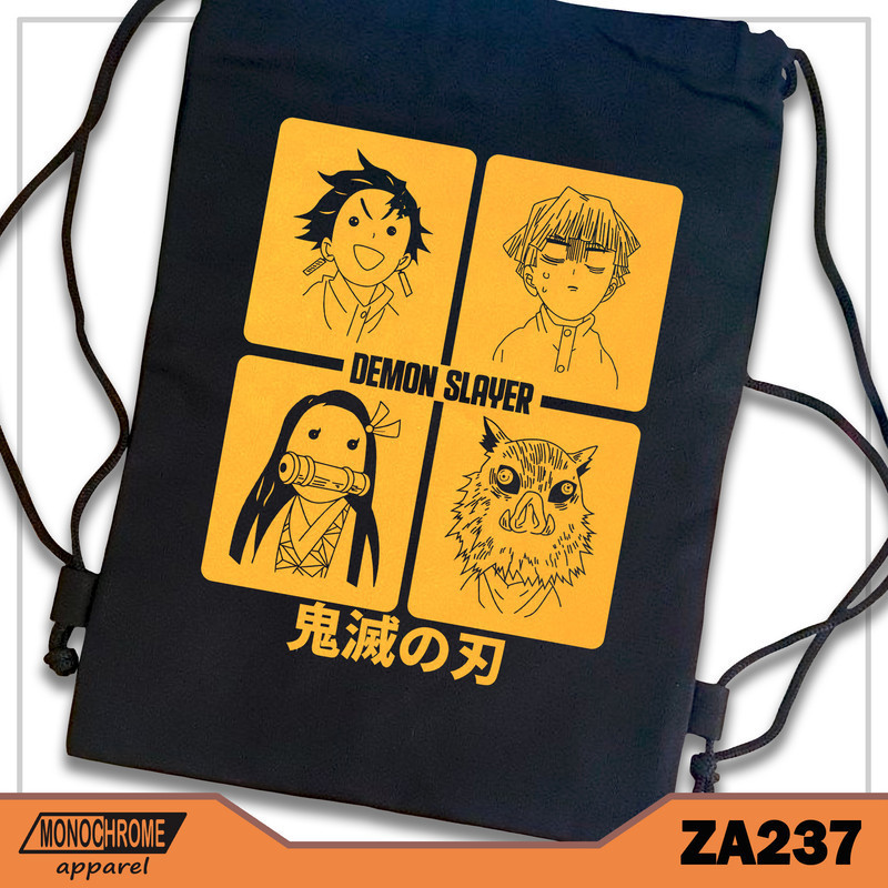 ZA237 Tas Serut String bag Kanvas Premium Anime Jepang Demon Slayer Kimetsu No Yaiba