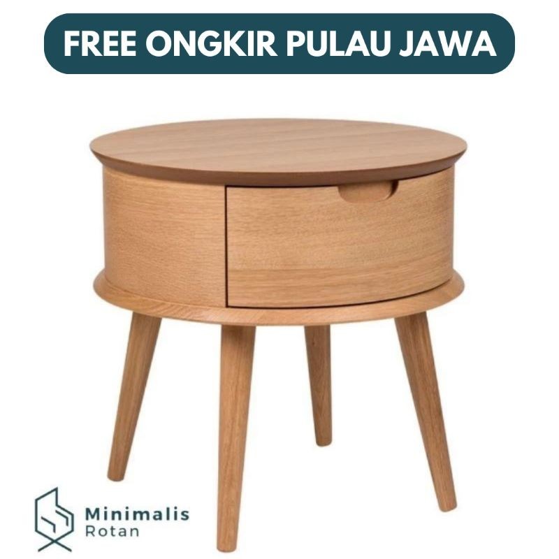 (GRATIS ONGKIR) MEJA NAKAS KAYU BULAT / MEJA SAMPING BULAT KAYU / MEJA KAYU KECIL By Minimalis Furni