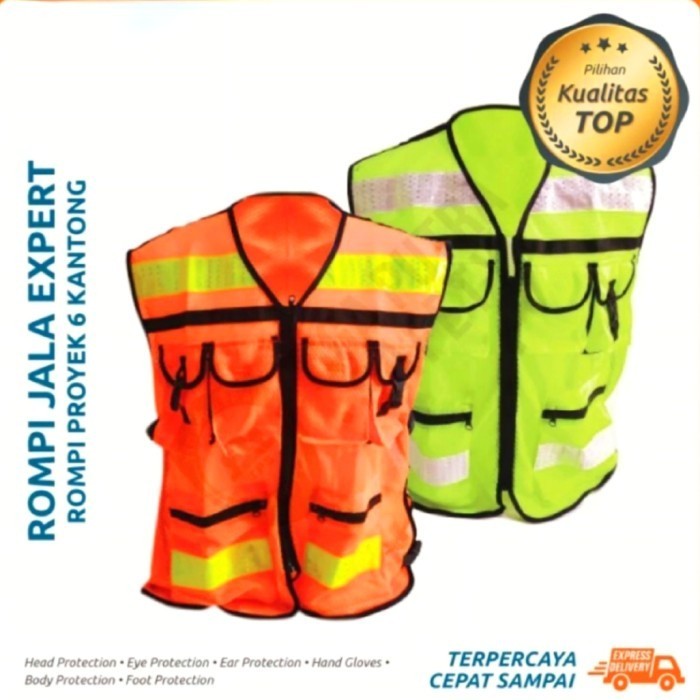 BARU ROMPI SAFETY PROYEK / SAFETY VEST 6 KANTONG SCOTLIGHT EXPERT LYNX - OR