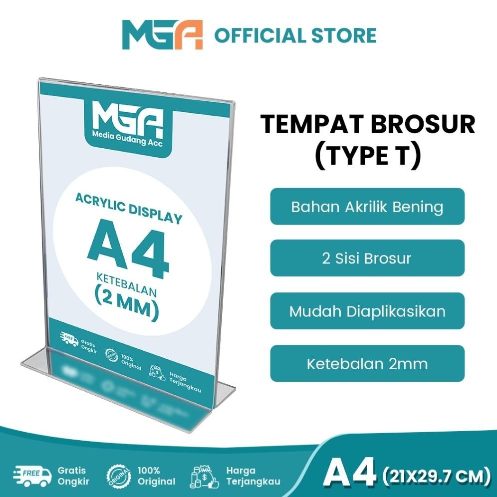 

d-54 TEMPAT BROSUR A4 2MM PORTRAIT 2 SISI / TENT HOLDER / TENT CARD STAND AKRILIK Berkualitas