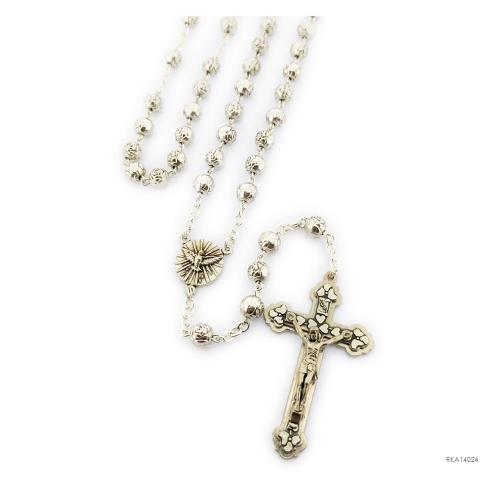 Mayu Rosario Metal Warna Perak Bentuk Mawar Toko Katolik