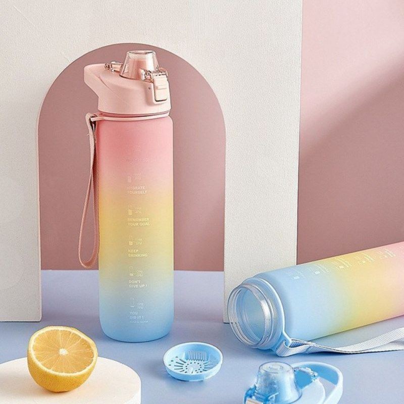 Botol Minum 1 Liter Botol Minum Gradasi Sport Tumblr Bottle Motivasi Tempat Air Minum Tritan Olahrag