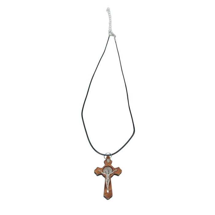 Min Kalung Salib Kayu Benediktus Segi - Kalung Salib Katolik - Inri