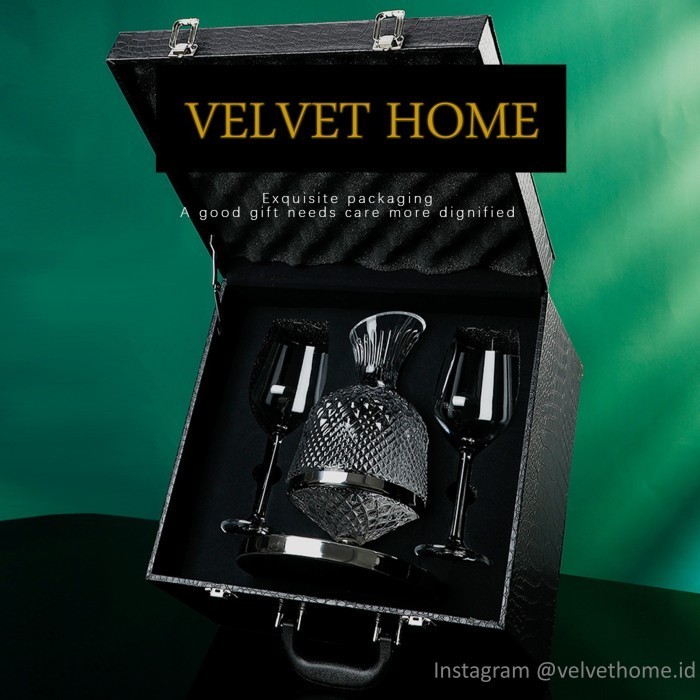 GELAS WINE ROLLING DECANTER SET HAMPERS NATAL WEDDING IMLEK GIFT GOLD