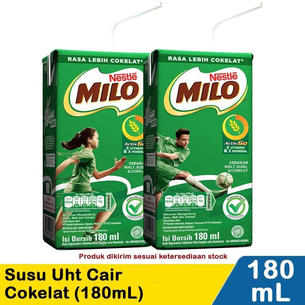 

Milo uht coklat 180ml per dus/ milo uht coklat 110ml per dus/ milo activgo uht