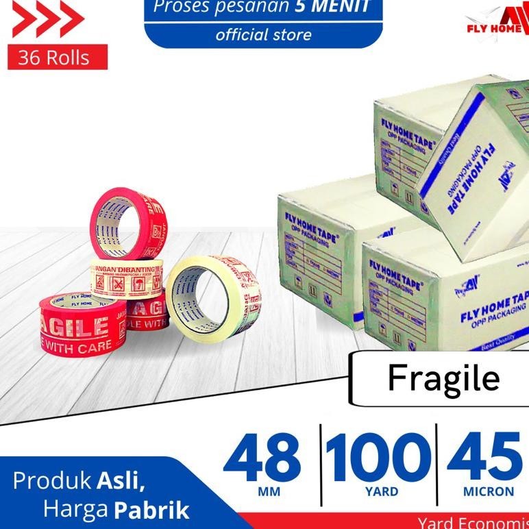 

Banyak Promooo !!! Flyhome Lakban Fragile Merah Putih 100Yard 2Inci 48X100 Yard - 36Rolls Printing Segel