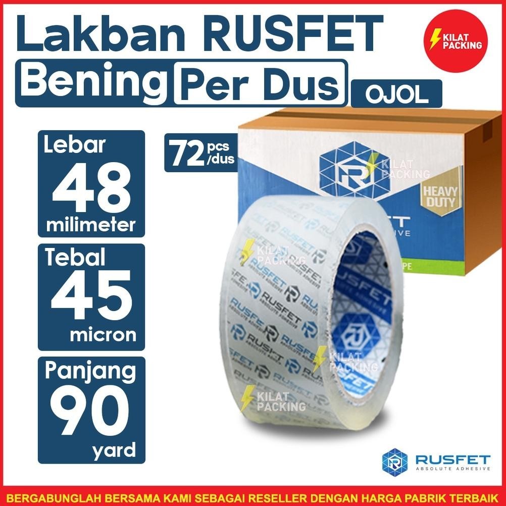 

Banyak Diskon!!! Lakban Rusfet Bening Premium Quality 48 Mm X 90 Yard 1 Dus-Gojek/Grab