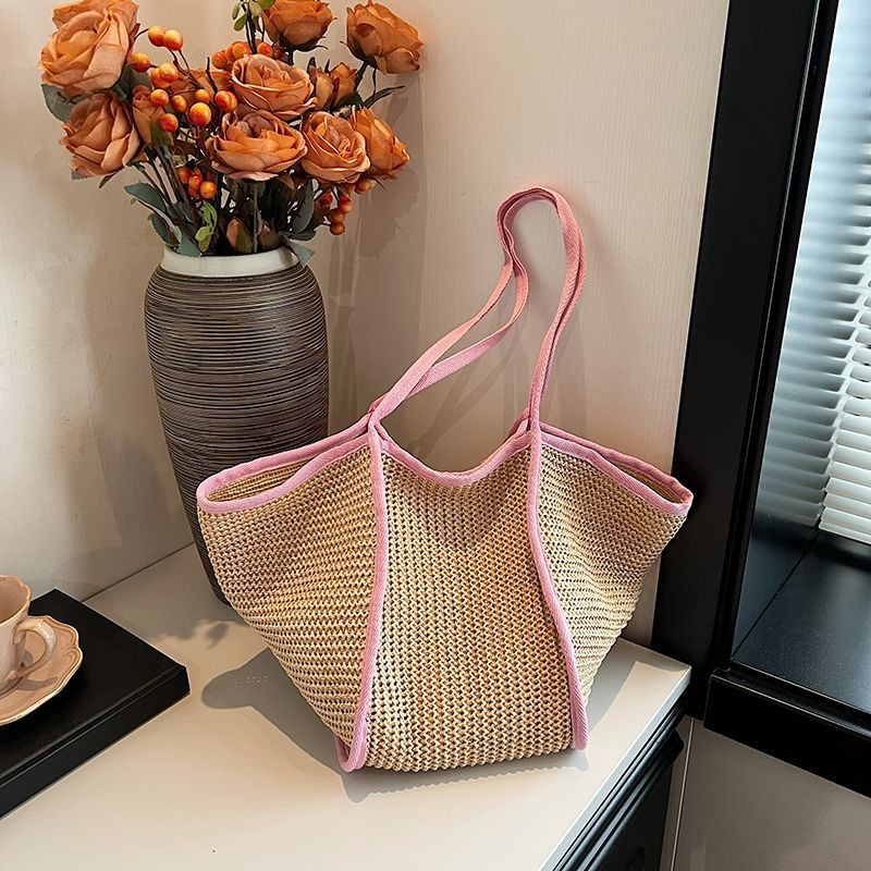 Tas Wanita Bahu Jerami Liburan Pantai, Ringan dan Kapasitas Besar