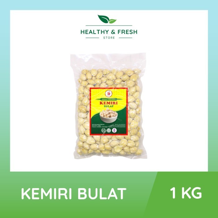 

Kemiri Bulat Utuh Candlenut Cap Ratu Udang 1Kg Kemasan Vakum