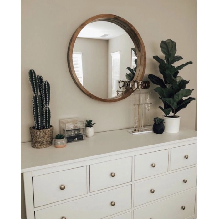 KACA CERMIN BULAT KAYU 50CM BESAR