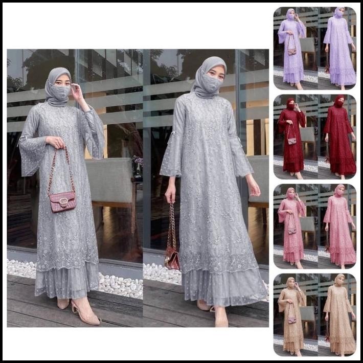 (PROMO) MAXI GELA DRESS L-XL JUMBO GAMIS TILE DOT BORDIR GAMIS PESTA 5 WARNA Silahkan diorder