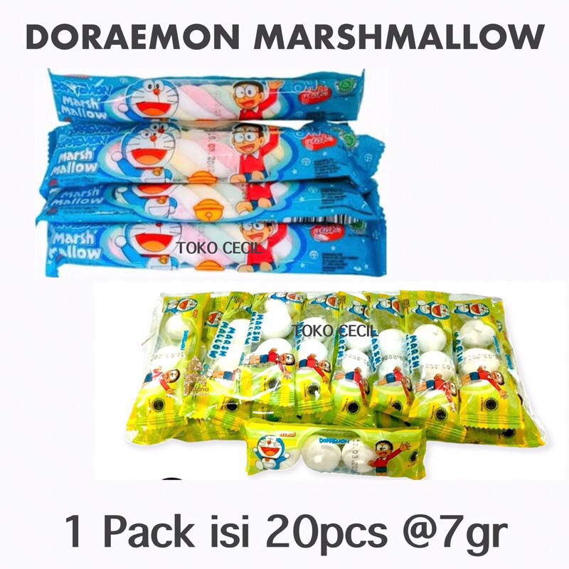 

Yens Mart - Doraemon Marshmallow 1 Pack isi 20pcs @7gr Marshmallow Kepang Tambang & Marshmallow Bulat