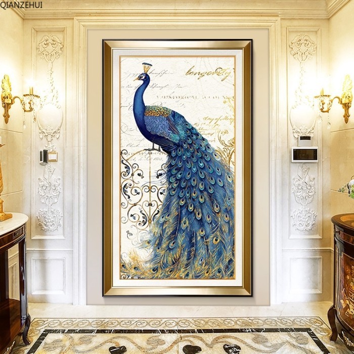 Lukisan Diamond 5D Diy Gambar Burung Merak / Bunga Model Eropa