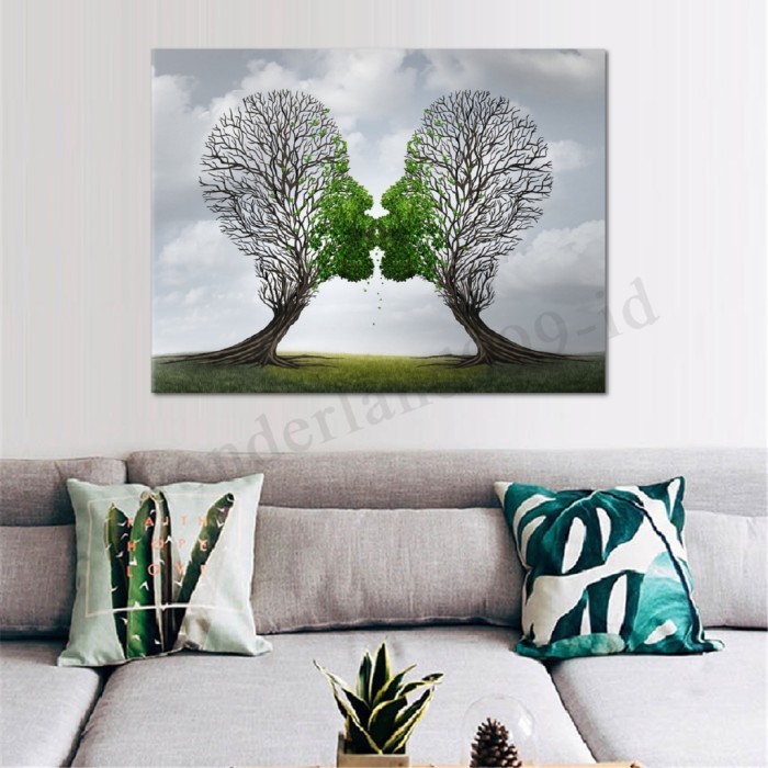 Delta Lukisan Kanvas Desain Pohon Ciuman Abstrak, Warna Hijau