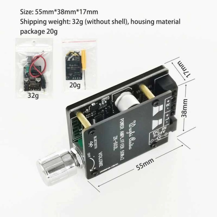 Amplifier Board Wuzhi Bluetooth Audio Receiver 5.0 50W X 2 - Zk-502L