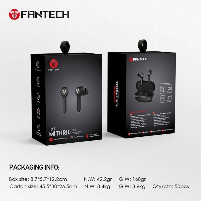 Fantech Mithril Tx-1 Tws Wireless Gaming Earphone Bluetooth Tx1 Ori