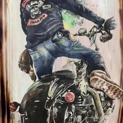 HARLEY DAVIDSON HIASAN DINDING LUKISAN KAYU CAFE RESTO