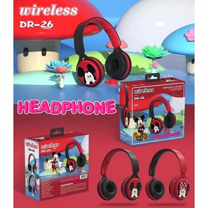Headphone Bluetooth Karakter Mickey Mouse Headset Wireless Lucu Anak