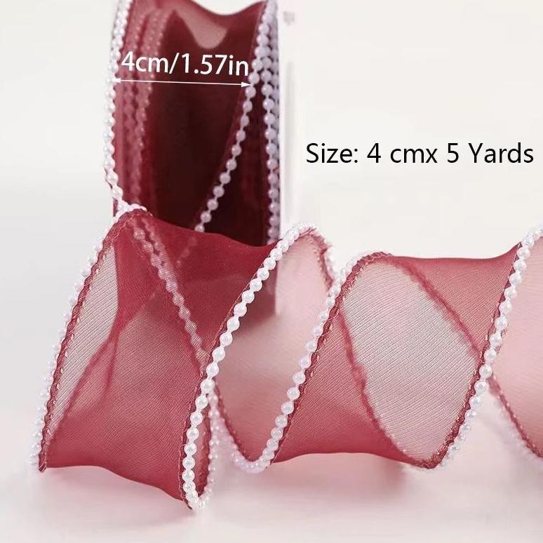 

sd-5 [1 GLG 5 YARD] Pita Fishtail Ribbon 4 cm MUTIARA - Organza Gelombang Premium Pita Buket Hampers Kado Termurah