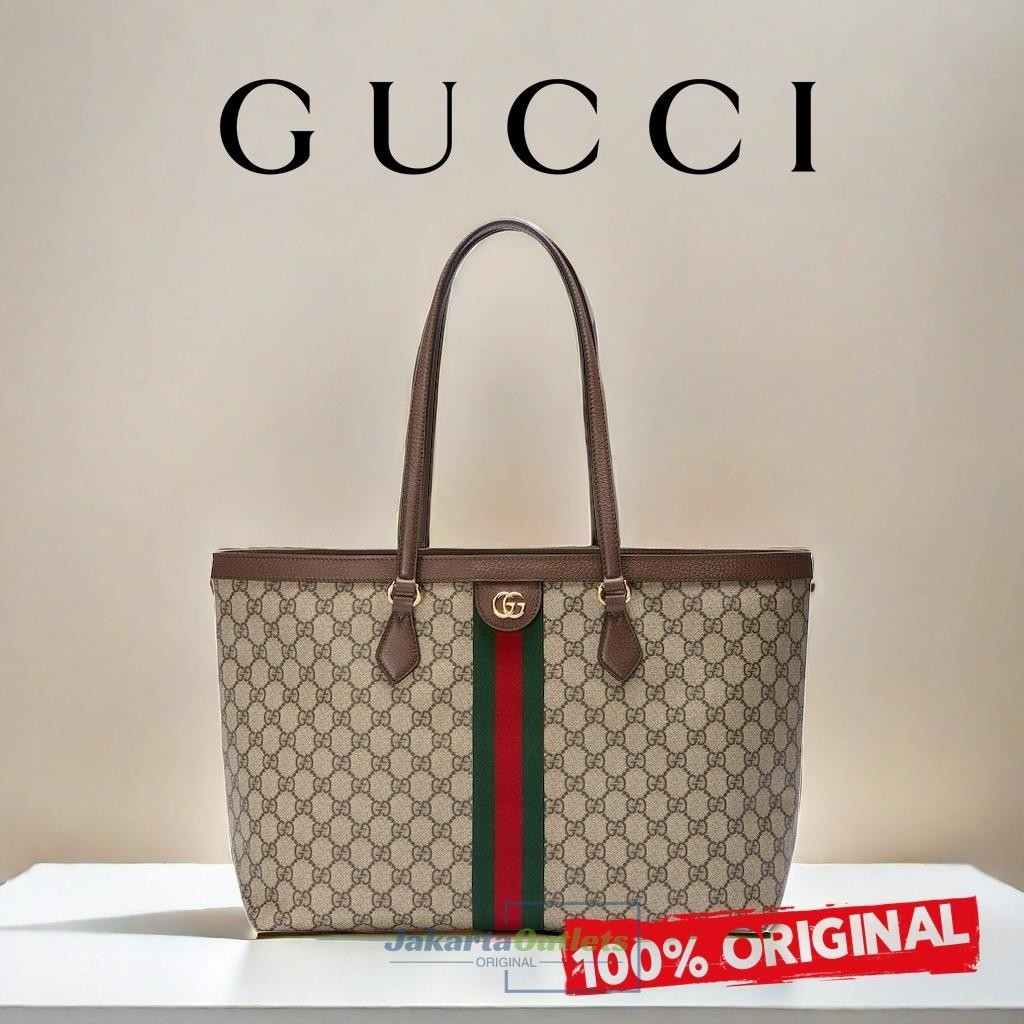 【100% Original】tas gucci wanita Gucci Ophidia gg medium tote Tas bahu tas tangan [Box+dust bag]