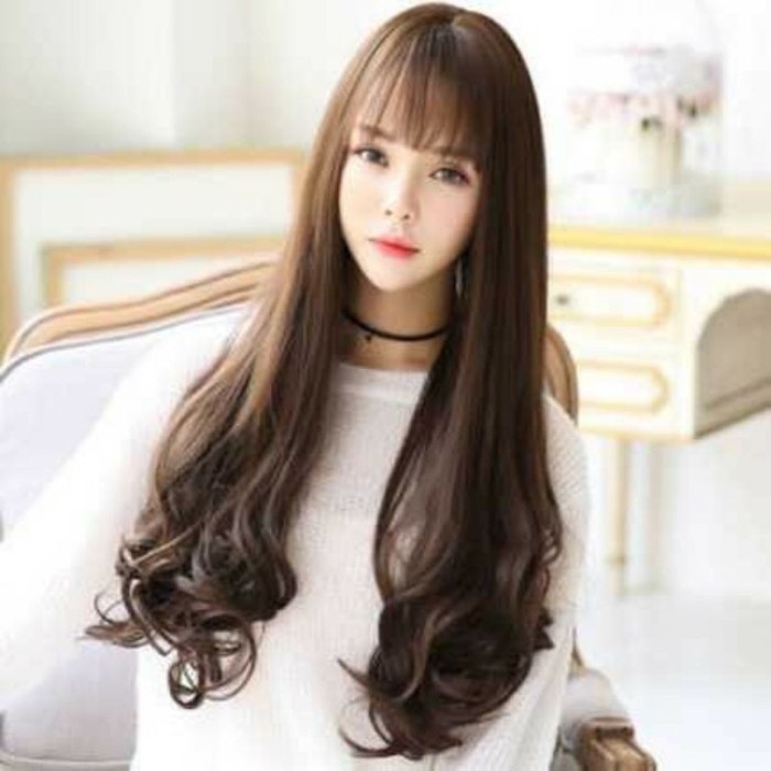 Wig Rambut Wanita Gelombang Panjang Wavy Keriting Wik Warna Gaya Wig