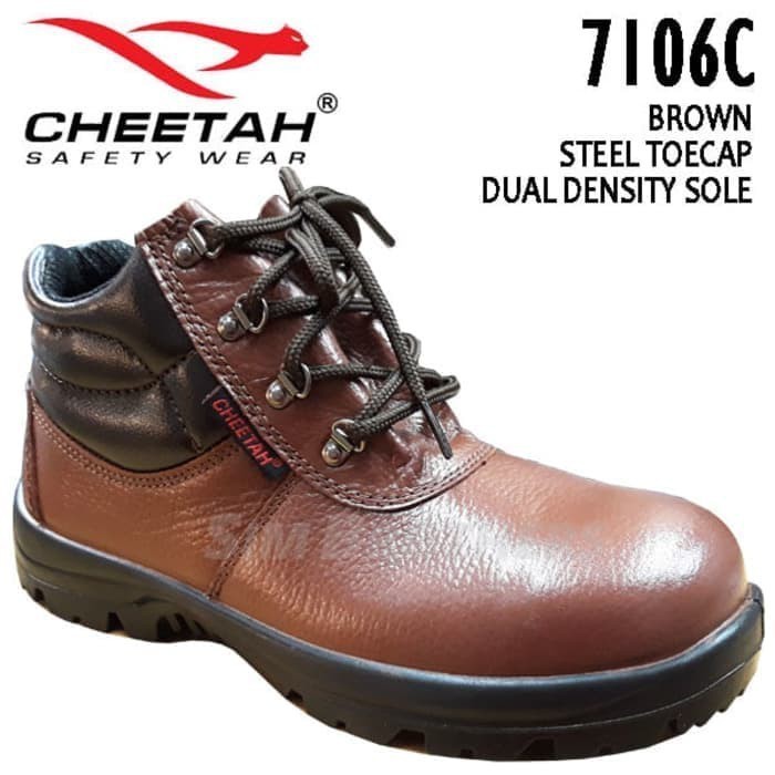 SEPATU SAFETY CHEETAH 7106 HITAM/COKLAT MID CUT LACE UP BOOTS