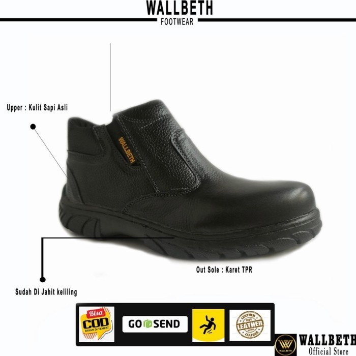 RESTOCK KING WALLBETH SEPATU SAFETY BOOTS SLIP ON ORINAL KULIT SAPI