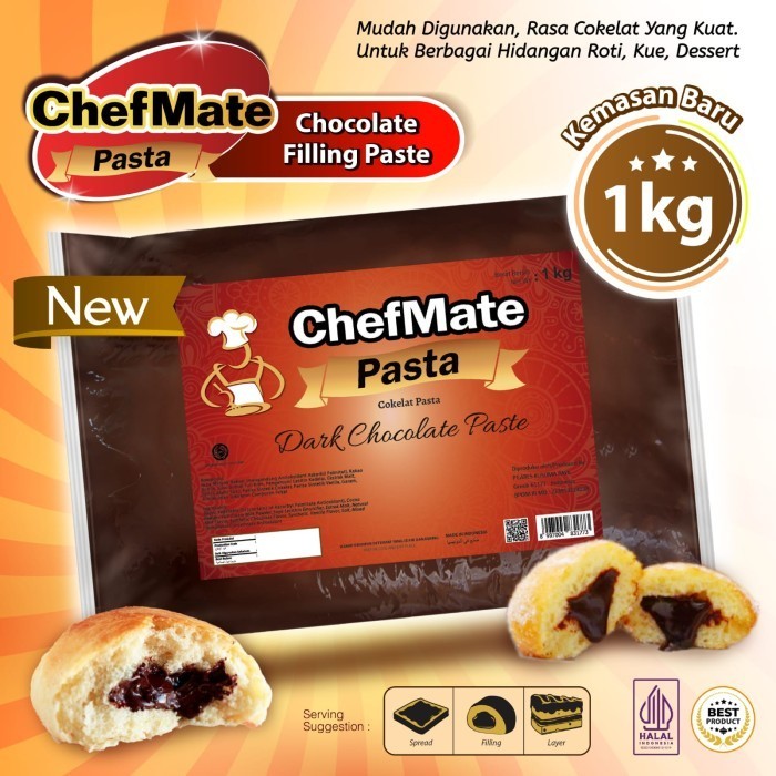 

Ready CHEFMATE COKLAT FILLING 1KG KEMASAN ASLI, ISIAN COKLAT U/ROTI/CAKE DLL