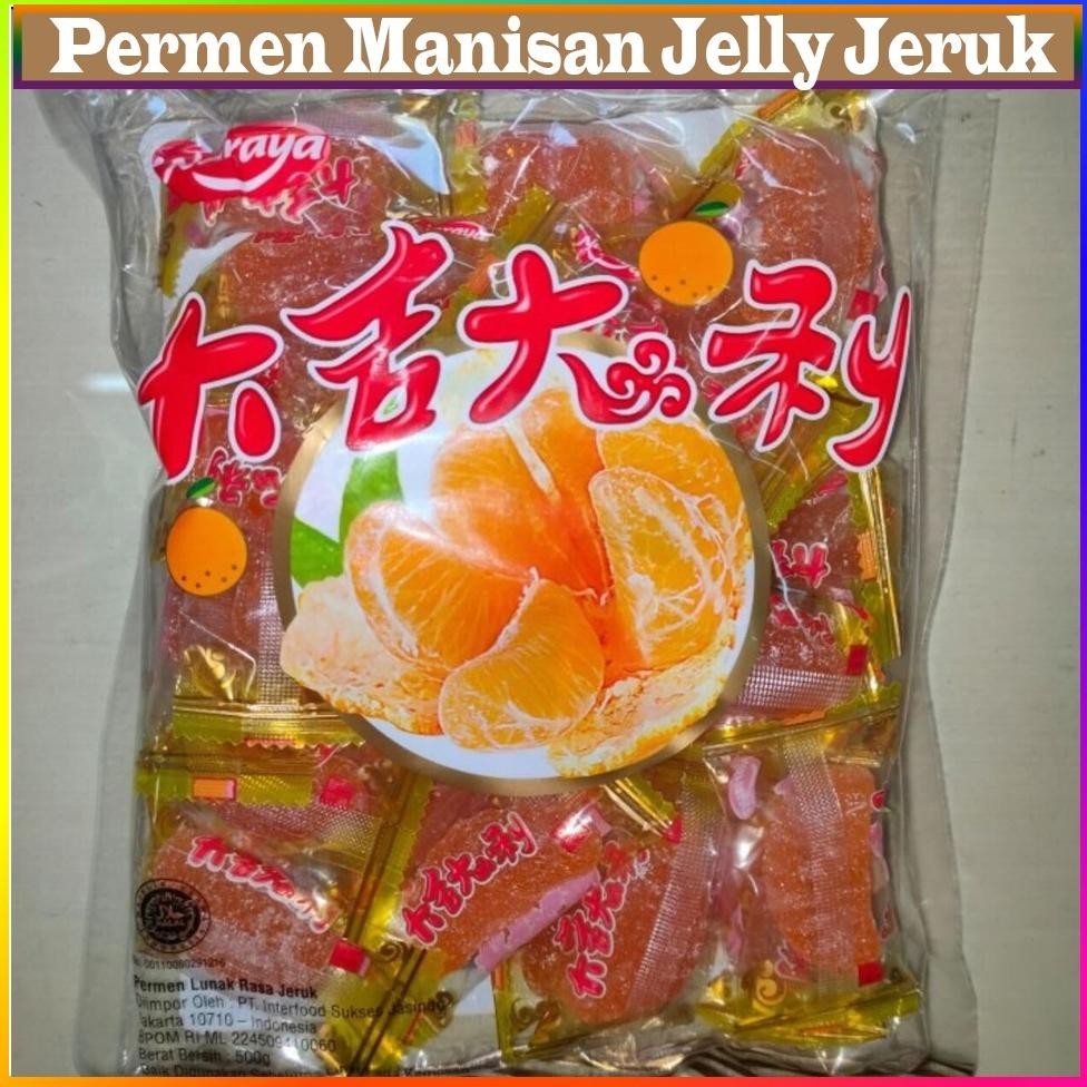 

Permen Manisan Jelly Jeruk / Jelly Hongmao Manisan / Permen Jeli Rasa Jeruk (Mandarin Orange Jelly Candy) Halal Permen Lunak Rasa Jeruk 500Gr Manisan Orange Jelly Can