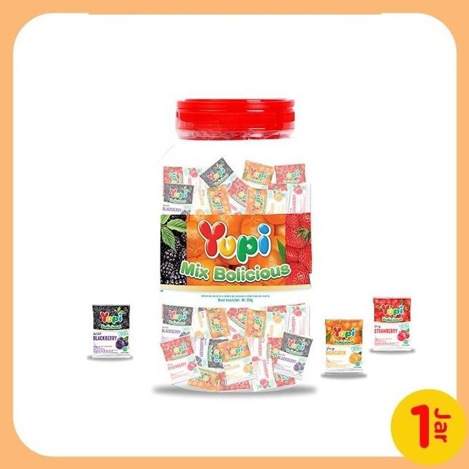 

{ Ecer 1 Toples } Permen Yupi Strawberry Kiss Jar 300Gr / Bolicious Mix Jar 250Gr