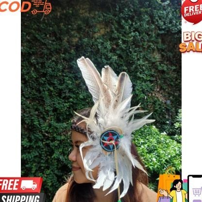 Topi Indian-Indian Headdress Bando Kalkun Putih Blur Tradisional Bantengan