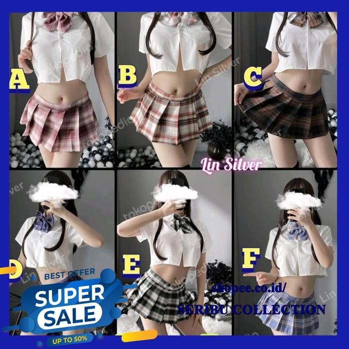 BAJU TIDUR WANITA  KOSTUM COSPLAY MURID DASI ROK KOTAK KOTAK SEKOLAH JEPANG TERBAIK