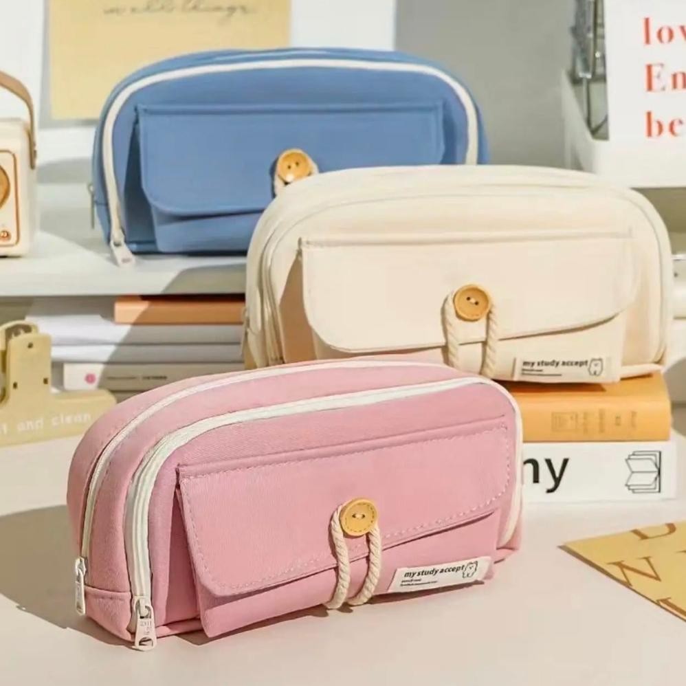 

Ok75 Tas pena tali katun berkapasitas besar Dua Resleting Berpenampilan Tinggi Pencil Cases Large Capacity Pencil Bag Viral