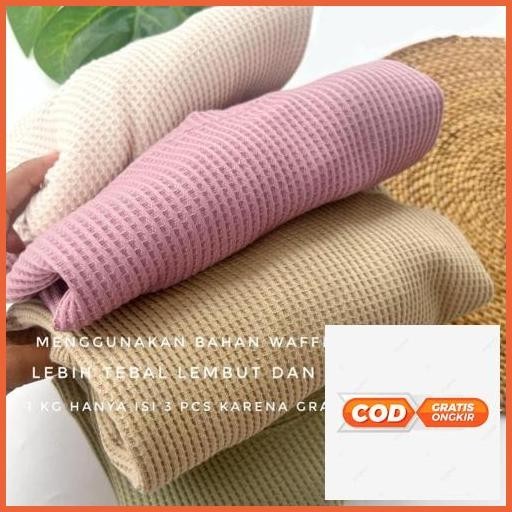 Hot Sale Kaos Waffle Wafer Lengan Panjang Wanita / Basic Crewneck Polos Sweatshirt Waffel Uniqlo / K