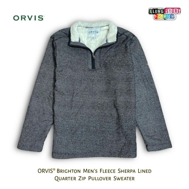 Jaket Orvis Brighton Men Fleece Sherpa Lined Original Navy Bahan Bulu Hangat