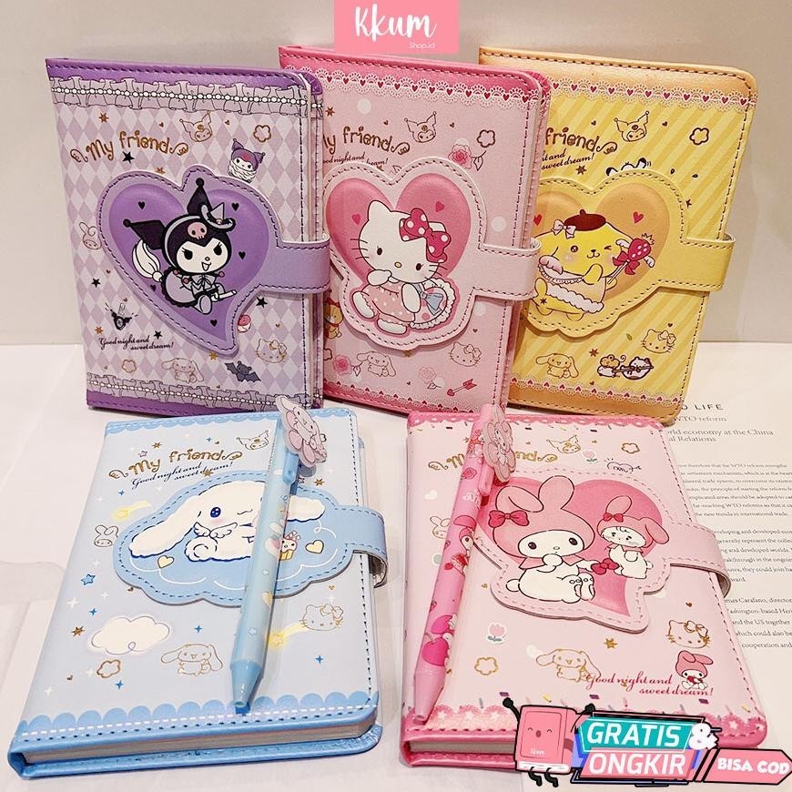 

gh-45 2 in 1 Gift set notebook sanrio magnet/ Buku tulis cute kuromi cinnamorol Murah