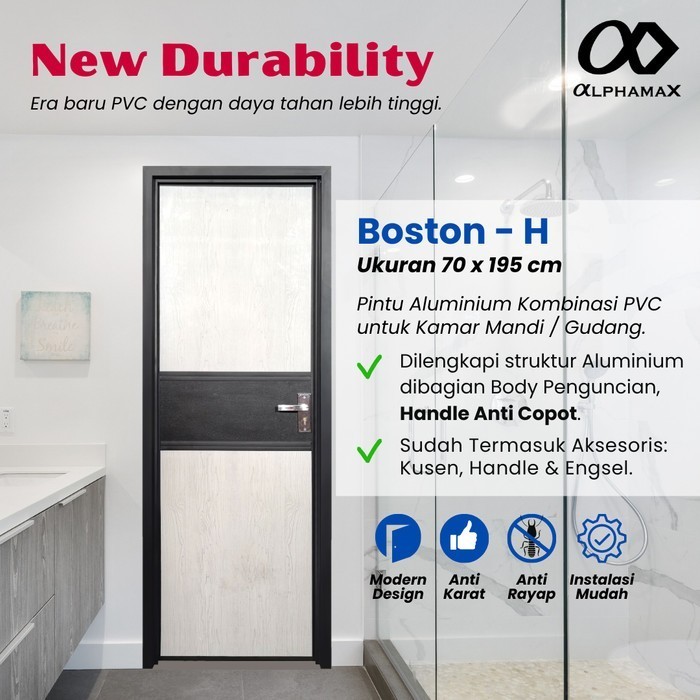 ALPHAMAX BOSTON-H PINTU KAMAR MANDI PINTU PVC + ALUMINIUM 70 X 195 CM