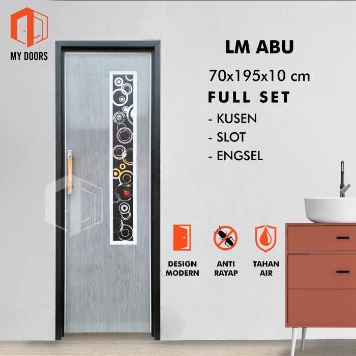 PINTU KAMAR MANDI PVC + HANDLE MINIMALIS GREY KACA MOTIF DAN CERMIN