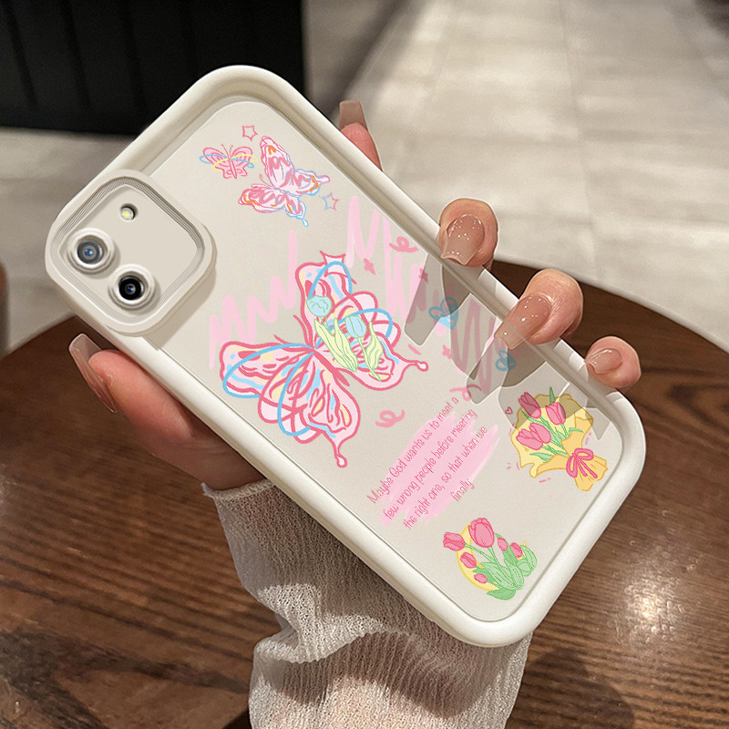 Casing Hp Realme C11 2020 Case Pola Kupu-kupu berwarna-warni gaya kartun lucu Softcase lembut ganda 