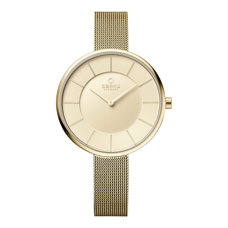 Jam Tangan Wanita Obaku V185LXGGMG Sand Gold Dial Gold Mesh Strap