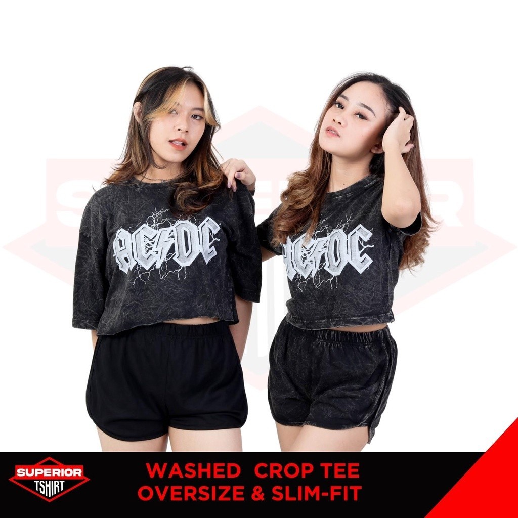 CROP TEE ACDC WASHED T-SHIRT / OVERSIZE / SLIM-FIT / CROP TOP/ACDC9