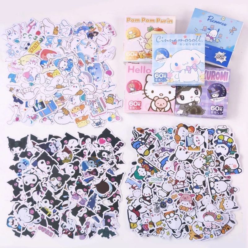 

(isi 63pcs) stiker sanrio box waterproof aesthetic/ stiker sanrio kartun kuromi