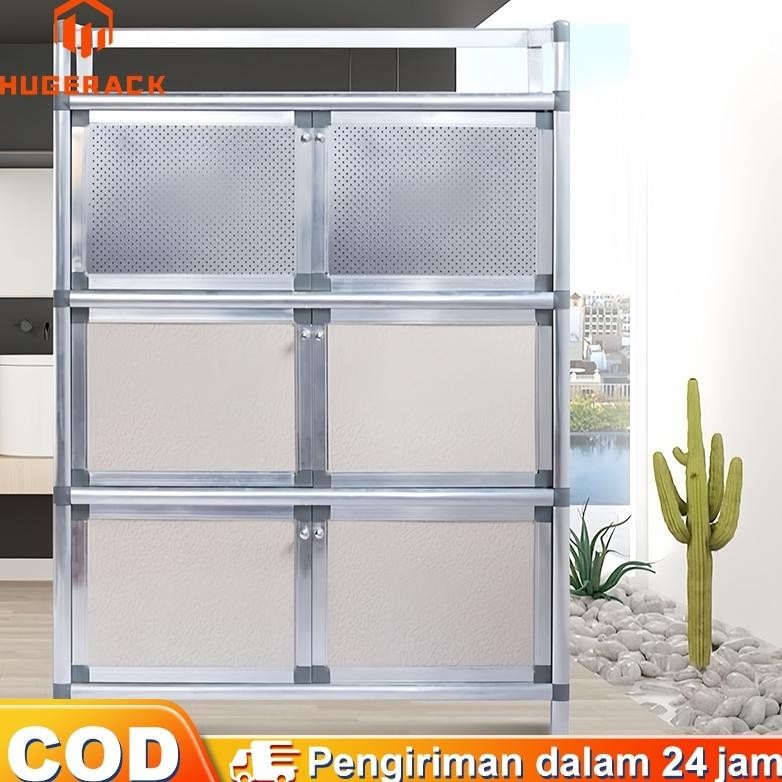 Lemari Piring Aluminium Rak Oven Microwave Rak Lemari Dapur Lemari  Penyimpanan Multifungsi Dengan P